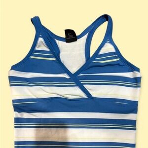 Nike Blue and White Striped Tank Top L